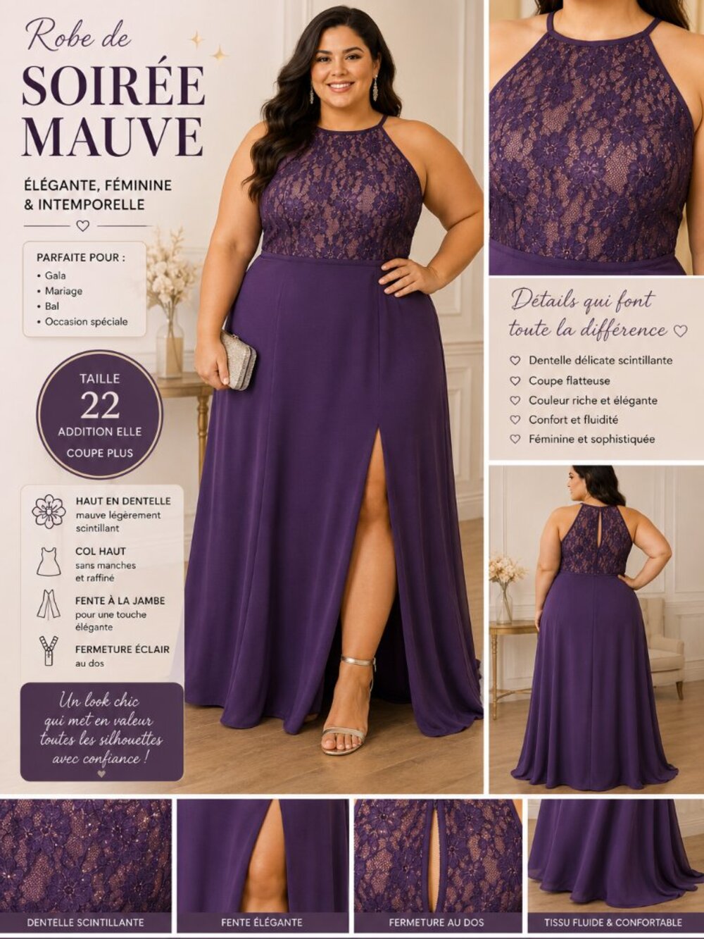 Purple Lace Evening Gown Plus Size 22W – Elegant Gala Dress
